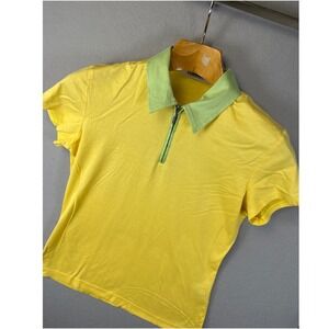 Bugatchi Womens Polo Shirt Half Zip Egyptian Cotton Top Yellow Size S Yacht Wear